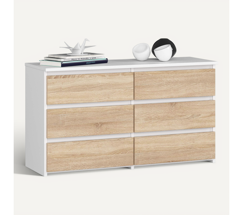 Petite Commode Cl100 Blanche 100 Cm 6 Tiroirs Façade Chêne Sonoma 100x35x57 Cm