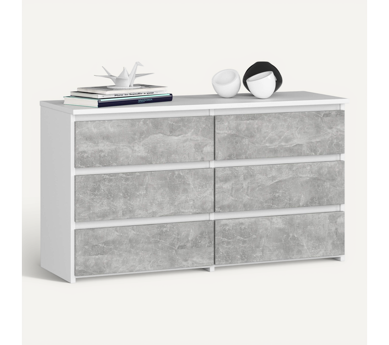 Petite Commode Cl100 Blanche 100 Cm 6 Tiroirs Façade Béton 100x35x57 Cm