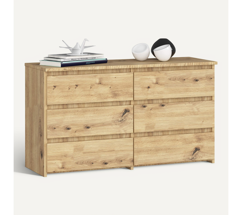 Petite Commode Cl100 Chêne Artisan 100 Cm 6 Tiroirs Façade Chêne Artisan 100x35x57 Cm
