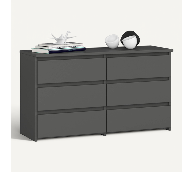 Petite Commode Cl100 Gris Graphite 100 Cm 6 Tiroirs Façade Gris Graphite 100x35x57 Cm