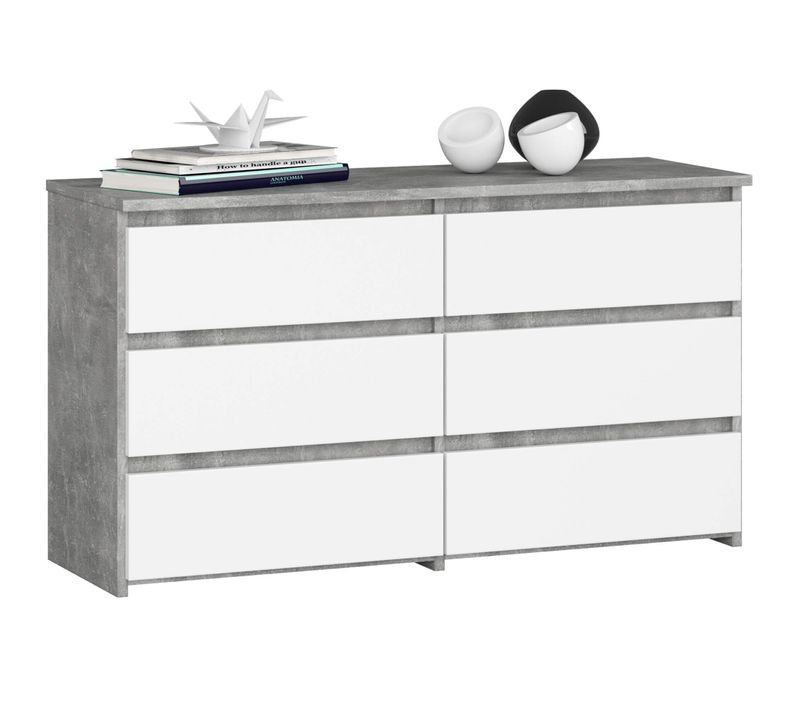 Petite Commode Cl100 Béton 100 Cm 6 Tiroirs Façade Blanche 100x35x57 Cm