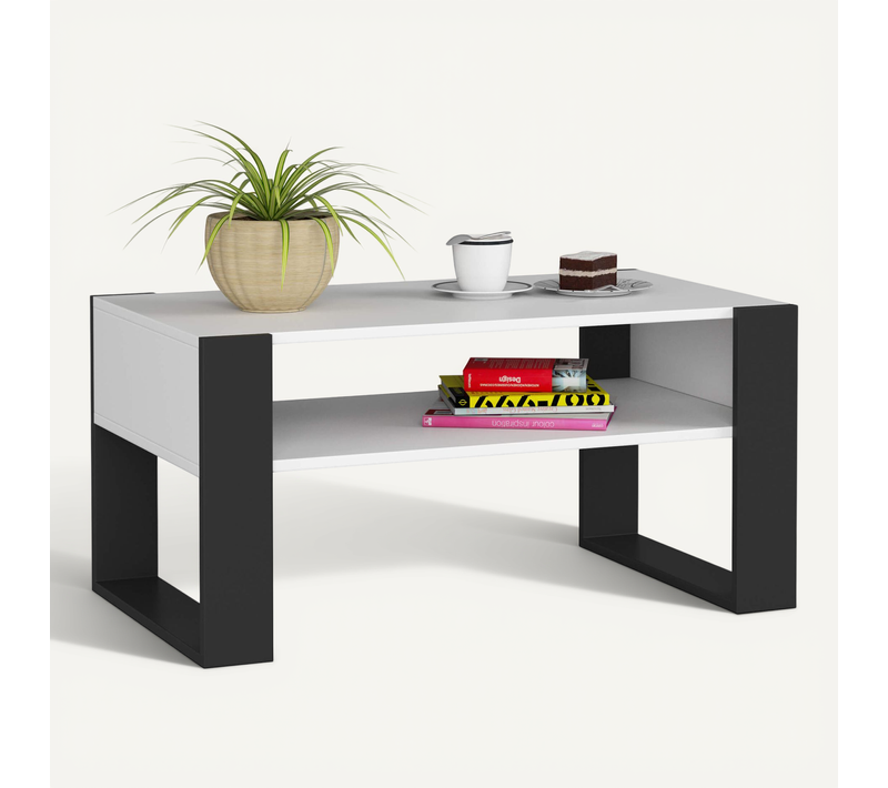 Table à Café Table Basse Domi Blanche 92 Cm Couleur Noir 92x53x45 Cm
