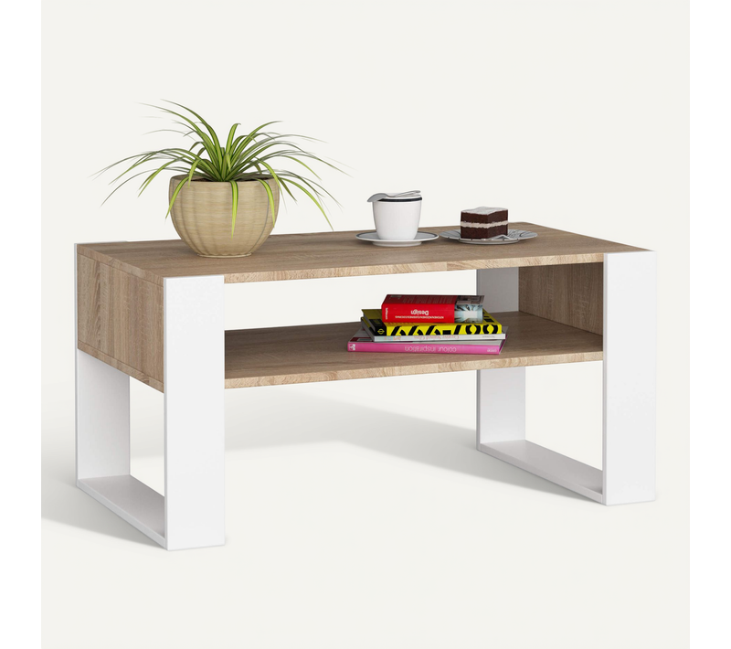 Table à Café Table Basse Domi Chêne Sonoma 92 Cm Couleur Blanc 92x53x45 Cm