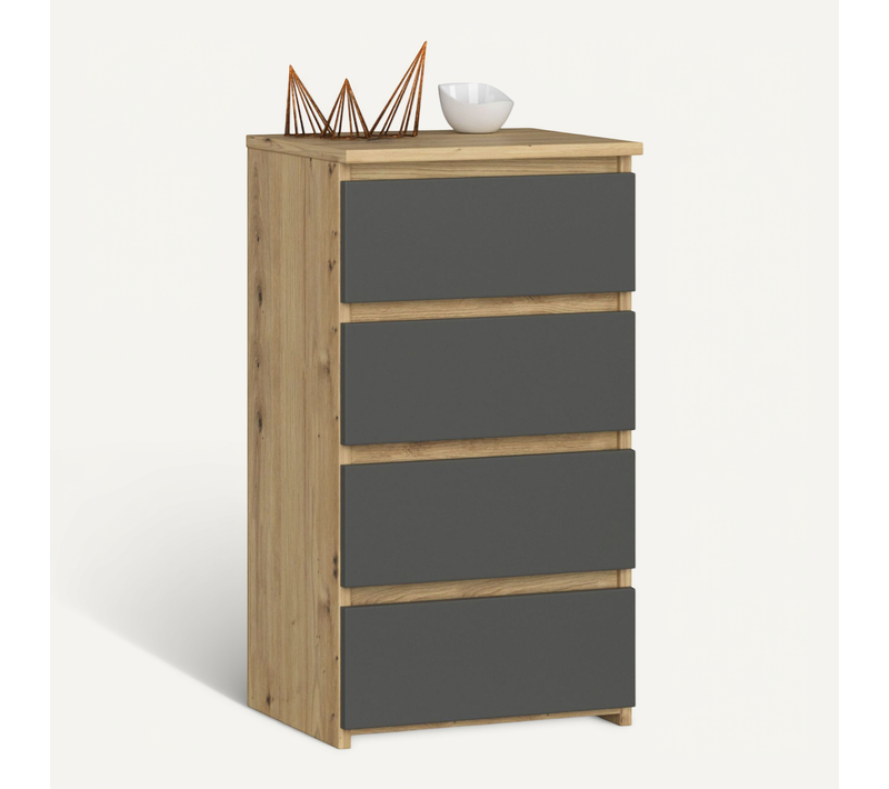 Commode Cl4 Chêne Artisan 40 Cm 4 Tiroirs Façade Gris Graphite 40x35x74 Cm