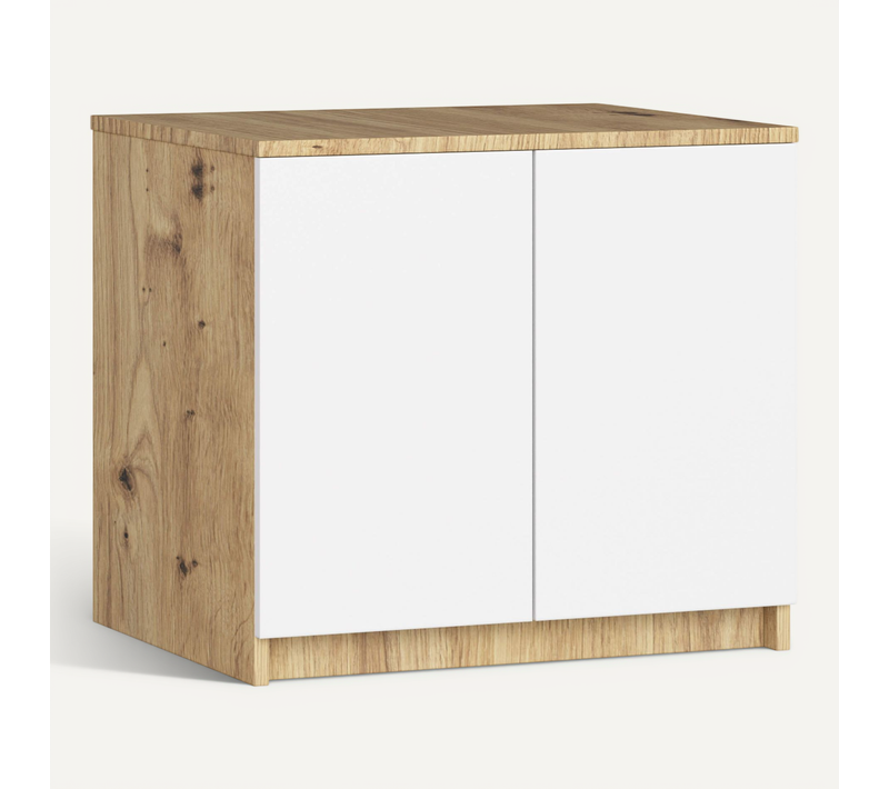 Surmeuble Pour Armoire S60 Chêne Artisan 60 Cm 2 Portes Façade Blanche 2 Étagères 60x51x55 Cm