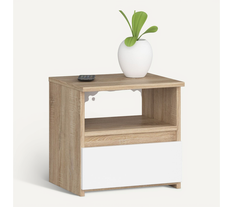 Table De Chevet Cl1 Chêne Sonoma 40 Cm 1 Tiroir Couleur Blanc 40x35x40 Cm