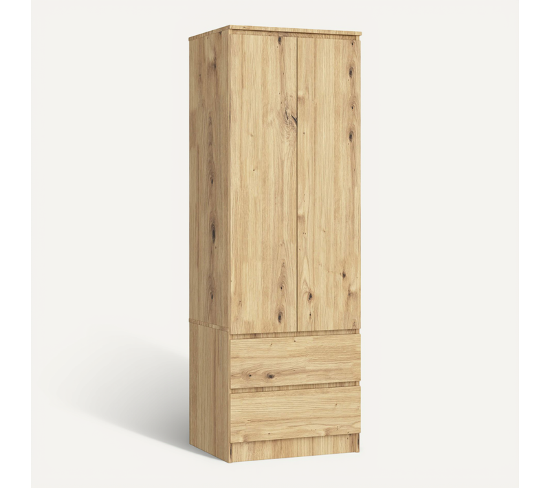 Armoire Akord S60 Chêne Artisan 60 Cm 2 Portes 2 Tiroirs Façade Chêne Artisan 1 étagère 60x51x180 Cm