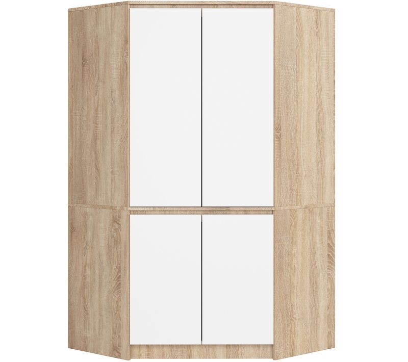 Armoire D'angle s100 Chêne Sonoma 100 Cm 4 Portes Façade Blanche 6 Étagères 100x50x180 Cm