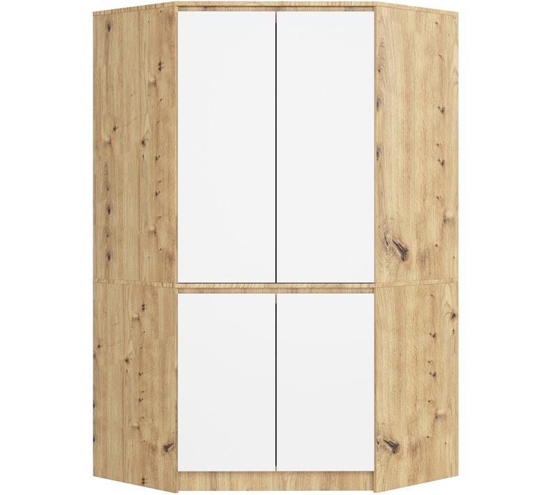 Armoire D'angle s100 Chêne Artisan 100 Cm 4 Portes Façade Blanche 6 Étagères 100x50x180 Cm