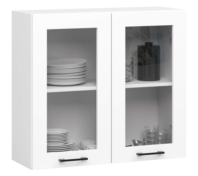 Vitrine De Cuisine Oliwia W80 H720 Blanche 80 Cm 2 Portes Façade Blanche 2 Étagères 80x30,5x72 Cm
