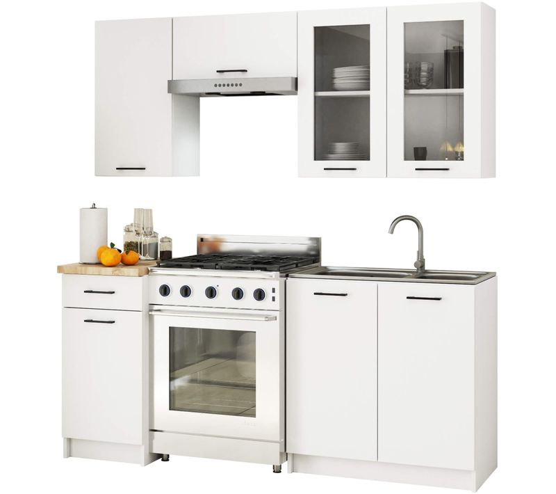 Ensemble De Cuisine Vitré Akord Oliwia 1.8m H720 Blanc 180 Cm 7 Portes 1 Tiroir 180x46x203 Cm