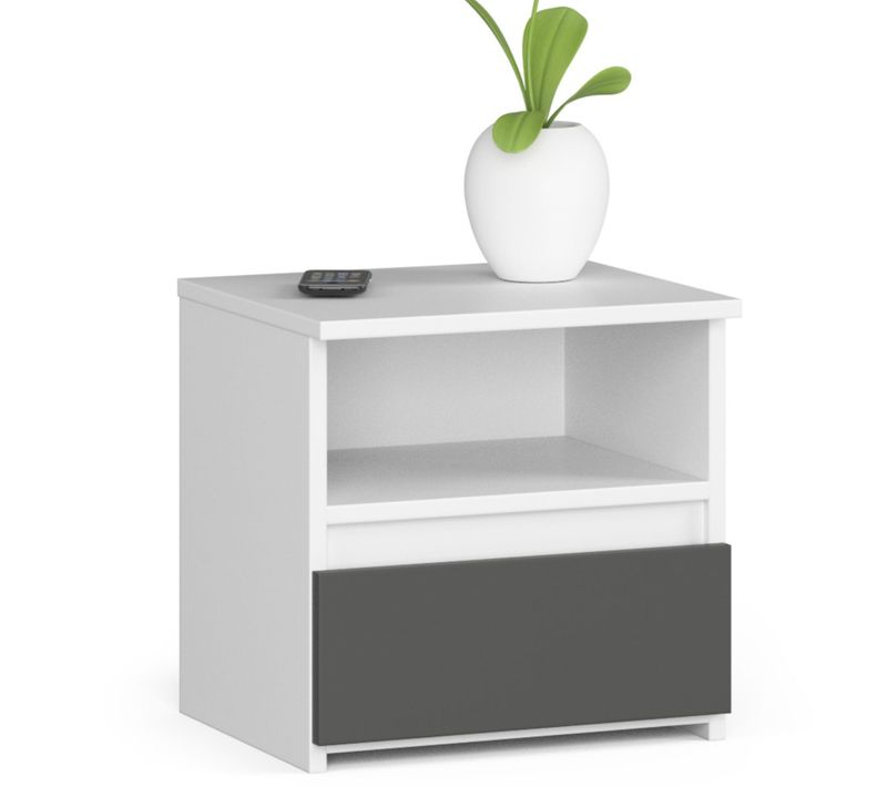 Akord Chevet De Rangement Blanc Et Gris Graphite Design Moderne 40x35x40