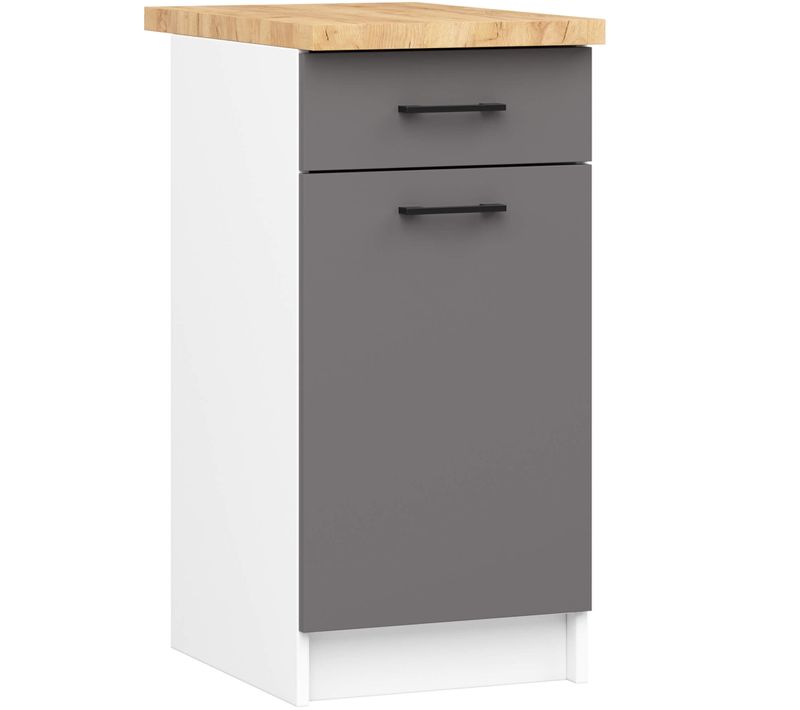 Armoires De Cuisine Basse S40 Oliwia Blanc, Gris Graphite 1 Porte 1 Tiroir 40x46x85 Cm