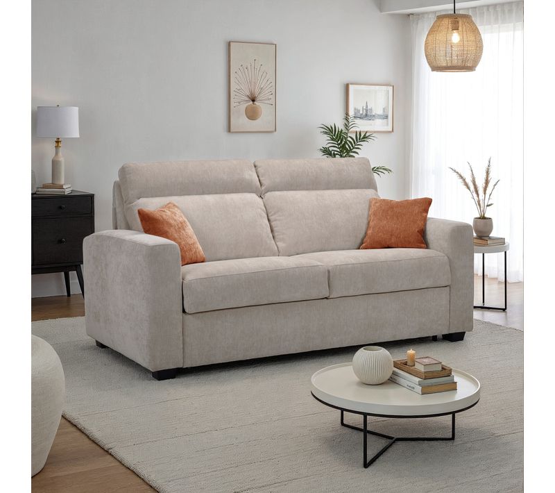 Couchage Quotidien Convertible Canapé 3 places CALYPSO BUT Taupe Tissu L196 x P98 x H102 cm Réf. BUT-5907538616718