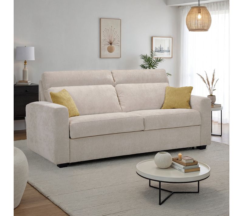 Couchage Quotidien Convertible Canapé 5 places CALYPSO BUT Jaune Tissu L98 x P216 x H102 cm Réf. BUT-5907538616763