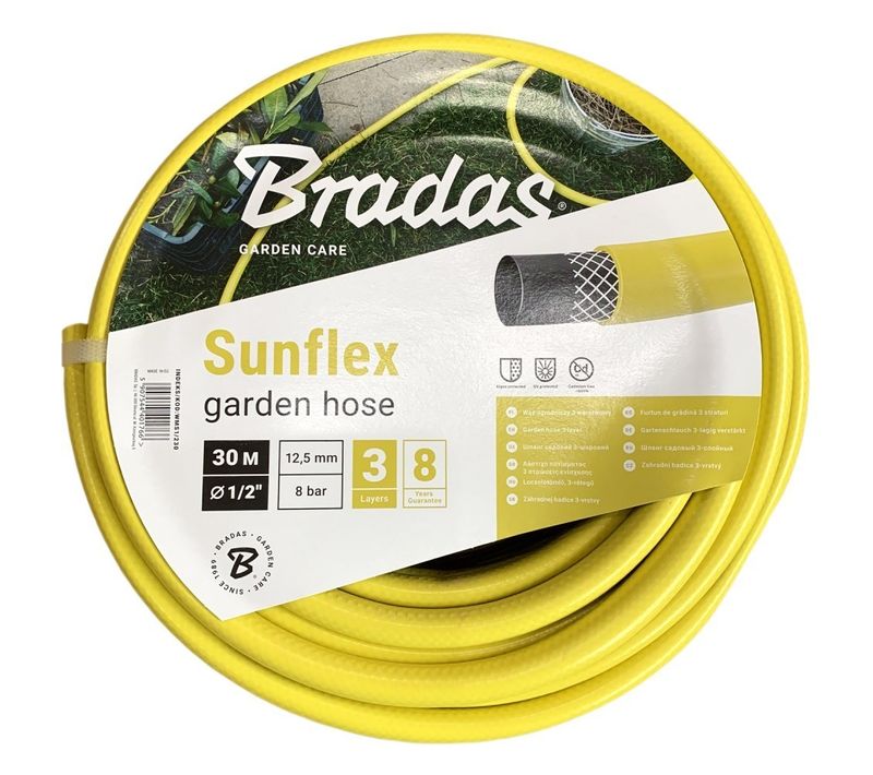 Sunflex Tuyau D'arrosage Renforcé 3 Couches Pvc - Pression 8 Bar - D.12,5 Mm (1/2") - 30 Mètres