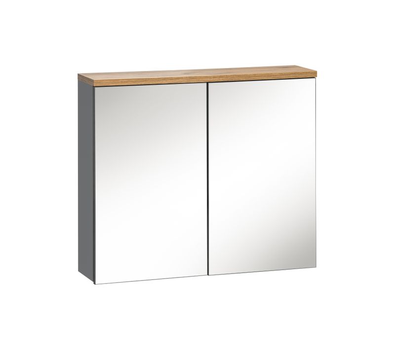 Armoire De Toilette Avec Miroir 60 Cm, 2 Portes - Gris
