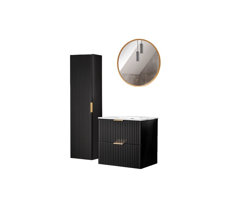 Ensemble De Meubles De Salle De Bain 60 Cm Avec Lavabo, Étagère Basse Et Miroir