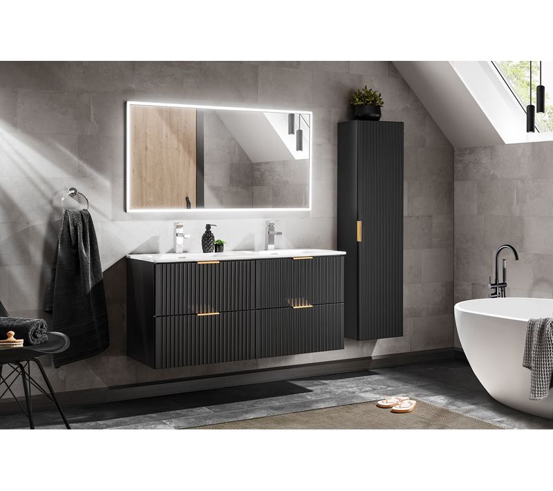 Ensemble De Meubles De Salle De Bain 120 Cm Avec Meuble Vasque, Colonne, Miroir