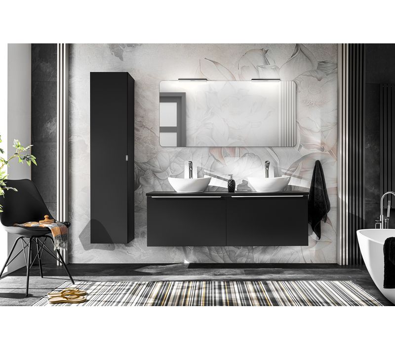 Ensemble De Meubles De Salle De Bain 120 Cm Avec Vasques à Poser, Colonne Et Miroir 120 Cm