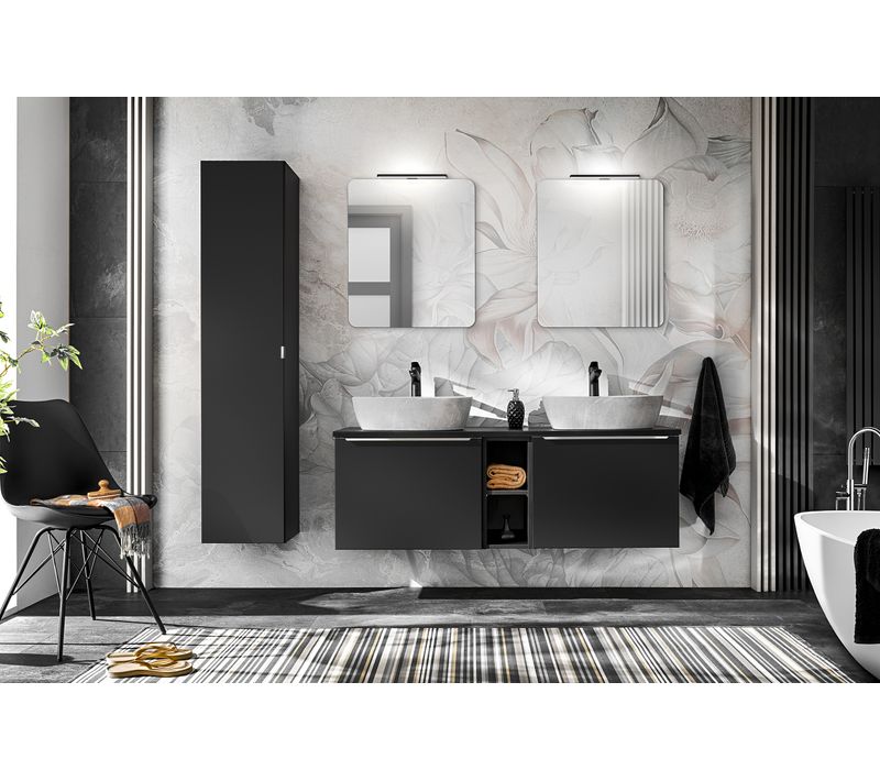 Ensemble De Meubles De Salle De Bain 140 Cm Avec Vasques à Poser, Colonne Et Miroir