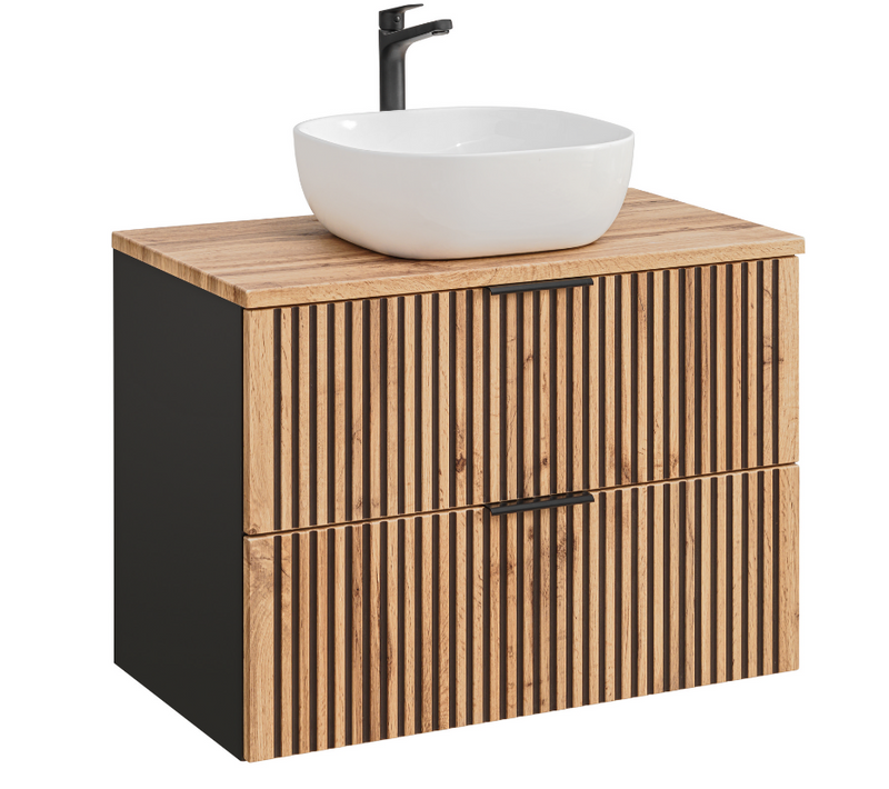 Ensemble De Meuble De Salle De Bain 80 Cm Avec Vasque à Poser Sur Plan De Toilette, Couleur Blanche