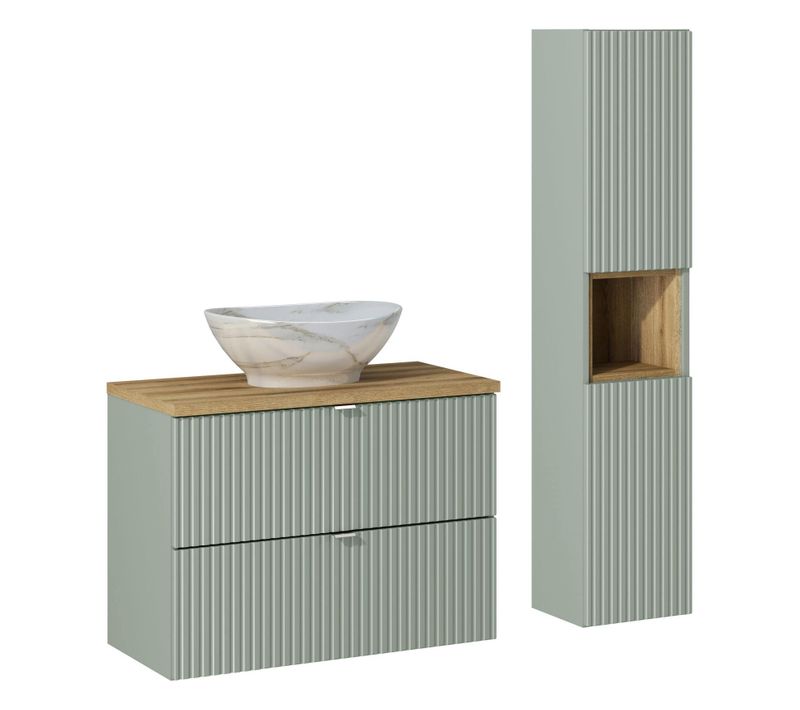 Ensemble Meuble 80 Cm Avec Plan Vasque, Vasque à Poser Pati Et Colonne Haute