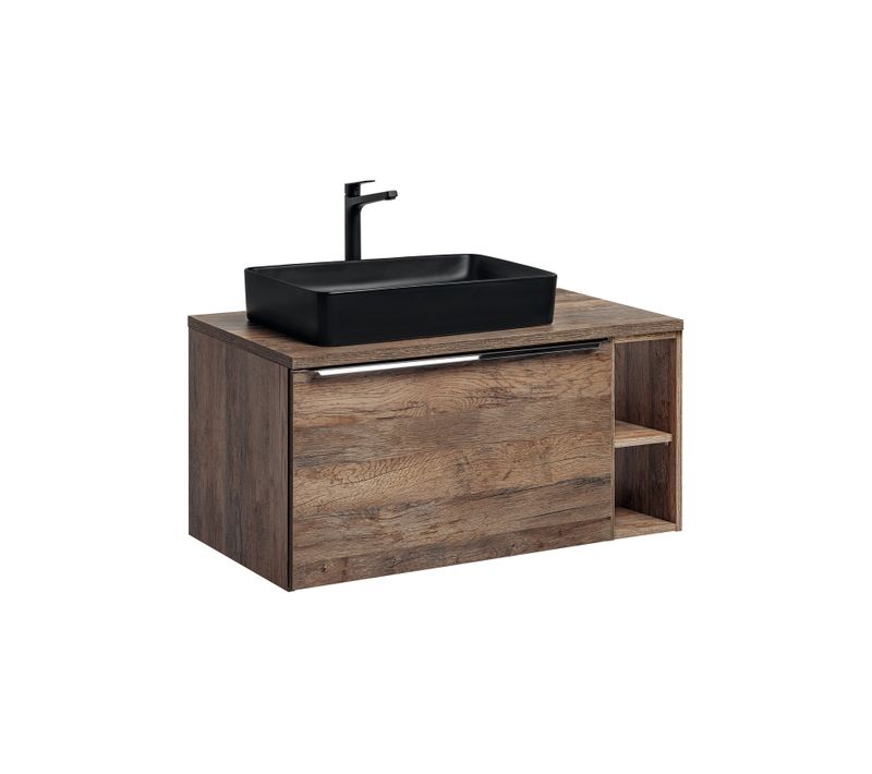 Ensemble Meuble 100 Cm Avec Plan Vasque, Vasque à Poser Slim Et Plan De Travail