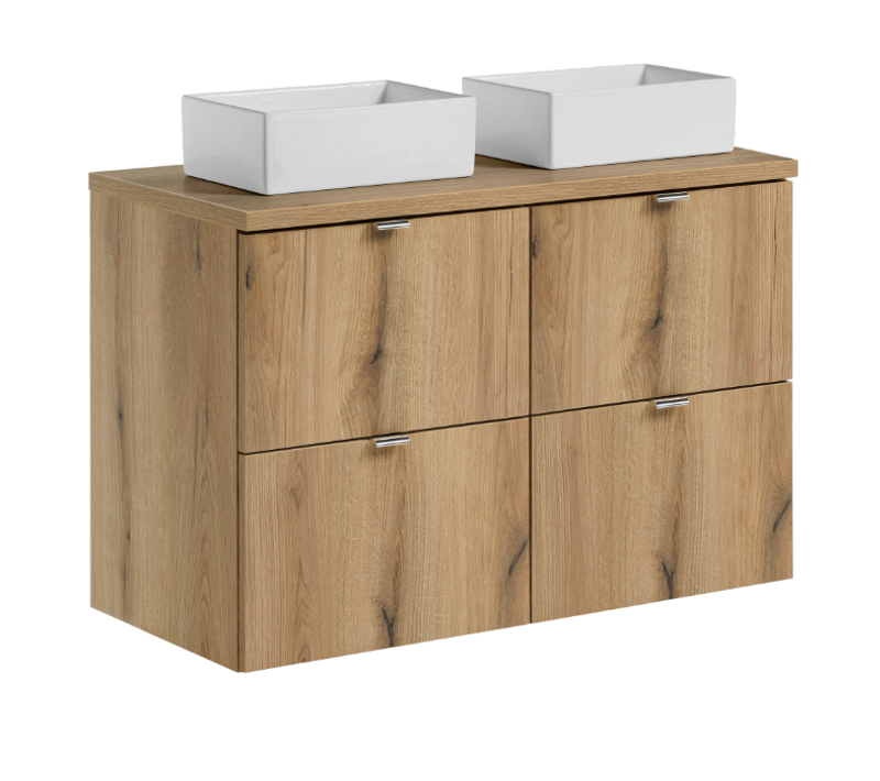 Set-noa B Chêne, Ensemble Meuble 100 Cm Avec Plan Et 2 Vasques à Poser Gaja