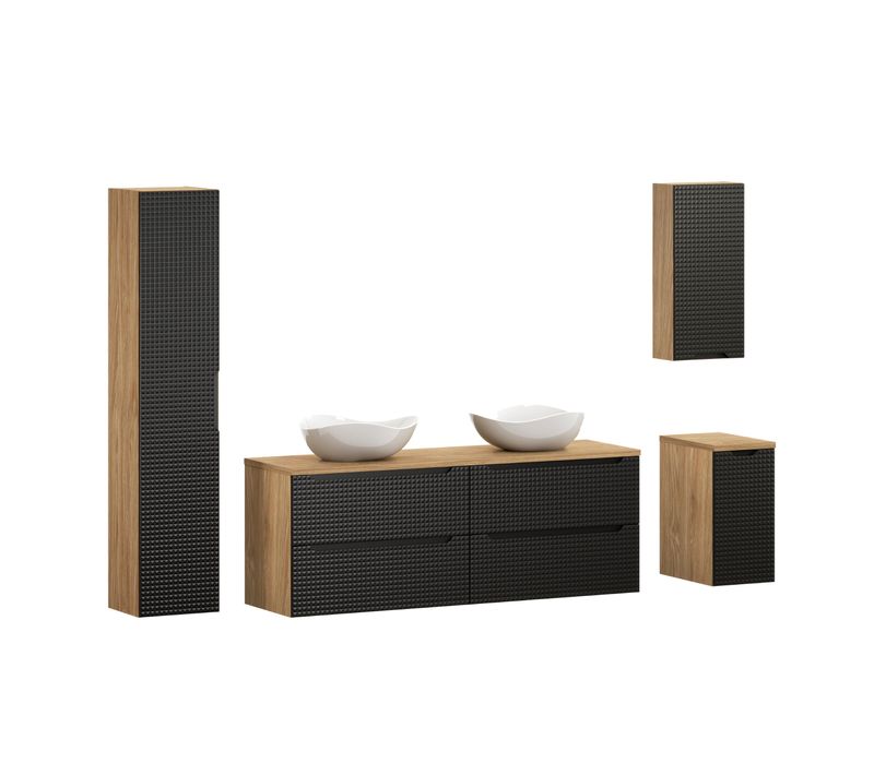 Ensemble De Meubles De Salle De Bain 160 Cm Avec Plan, 2 Vasques à Poser Cloud, Colonne Haute