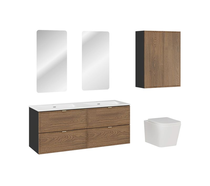 Ensemble Meuble 120 Cm Avec Lavabo Sky, Demi-colonnes, Miroir LED