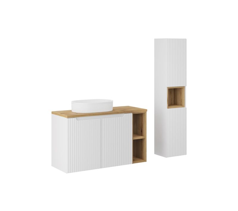 Ensemble Meuble 100 Cm Avec Plan Vasque, Vasque à Poser Beyond Et Colonne Haute