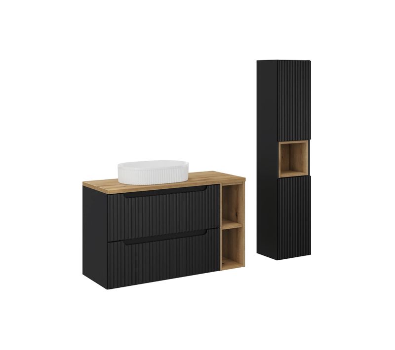 Ensemble Meuble 100 Cm Avec Plan, Vasque à Poser Beyond Et Colonne Haute