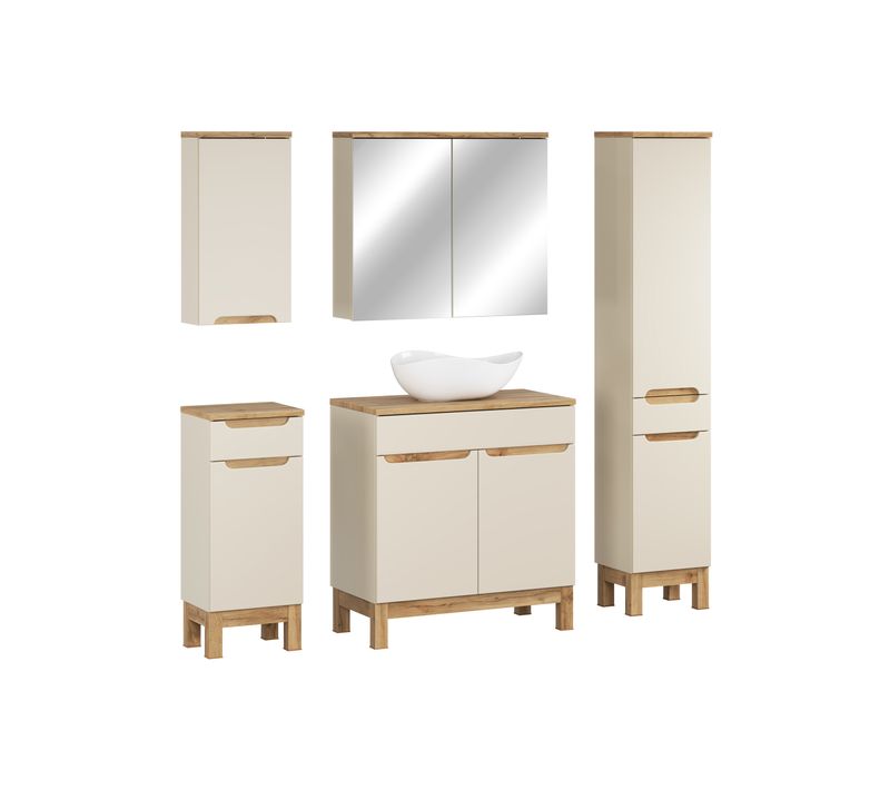 Ensemble Meubles Salle De Bain 80 Cm Avec Plan, Vasque à Poser Cloud, Colonne, Armoire Miroir