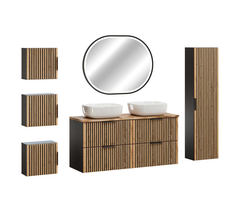 Ensemble Meubles Salle De Bain 120 Cm Avec Plan Vasque à Poser Smile Colonne Miroir LED