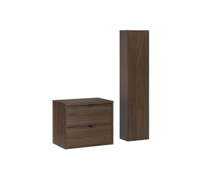 Ensemble Meuble Salle De Bain Suspendu 60 Cm Terra Villa Noyer Foncé Avec Plan Et Colonne 140 Cm
