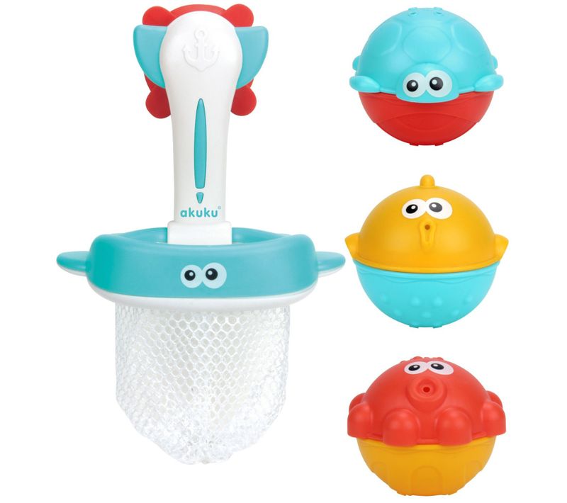 Kali Jeu De Bain Bébé Panier Ou Filet Pêche + 3 Balles Animaux