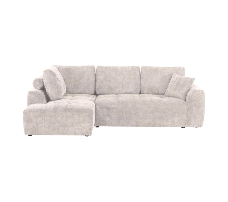 Canapé d'angle gauche AUBE convertible tissu blanc cassé