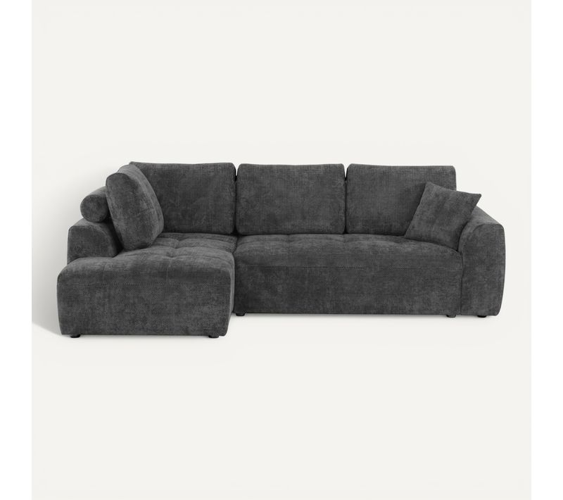 Canapé d'angle gauche AUBE convertible tissu gris fonce