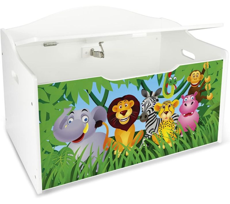 Coffre XL à Jouets En Bois Rangement Pour Enfants  Couleur Blanc Motif: Animaux