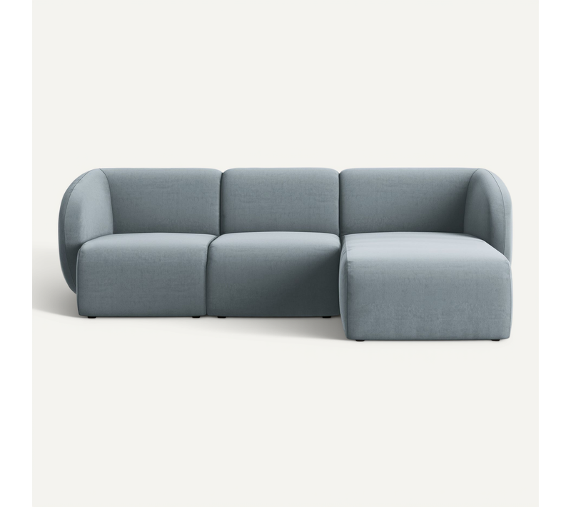 Canapé D'angle 3 Places Modulaire Droit Lani En Velours Bleu Clair