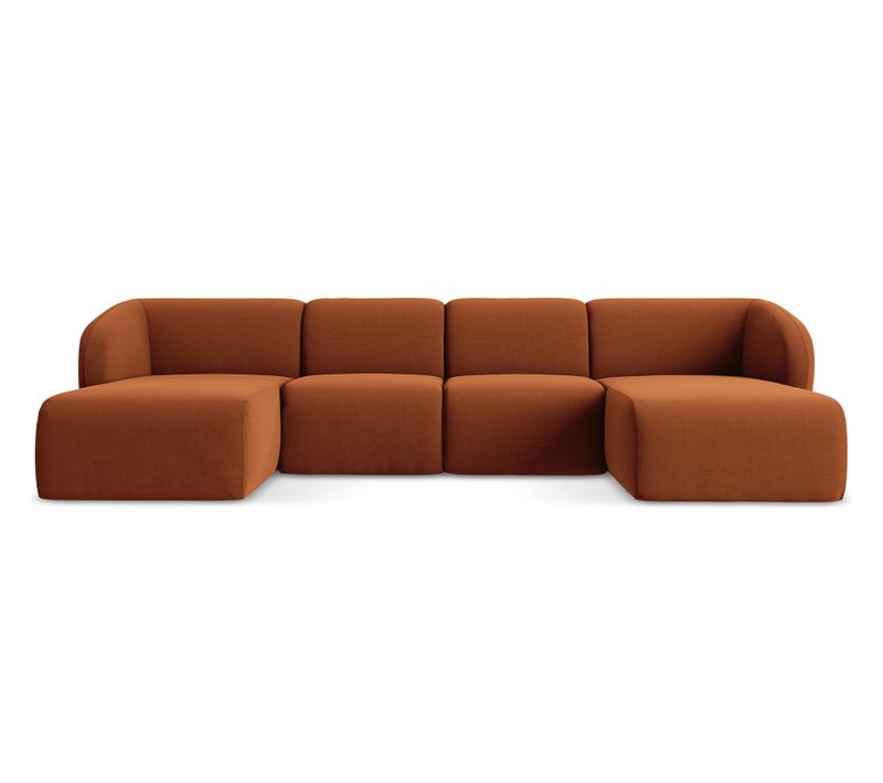 Canapé Panoramique 4 Places Lani En Velours Terre Cuite