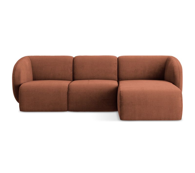 Canapé D'angle 3 Places Modulaire Droit Lani En Tissu Chenille Terre Cuite