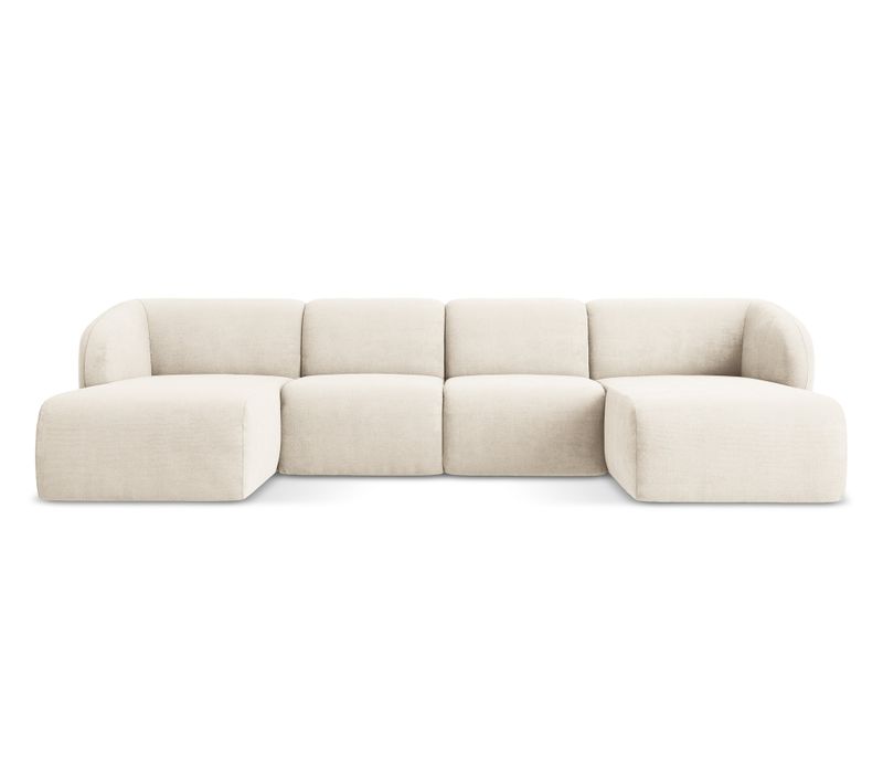 Canapé Panoramique 4 Places Lani En Tissu Chenille Beige Clair