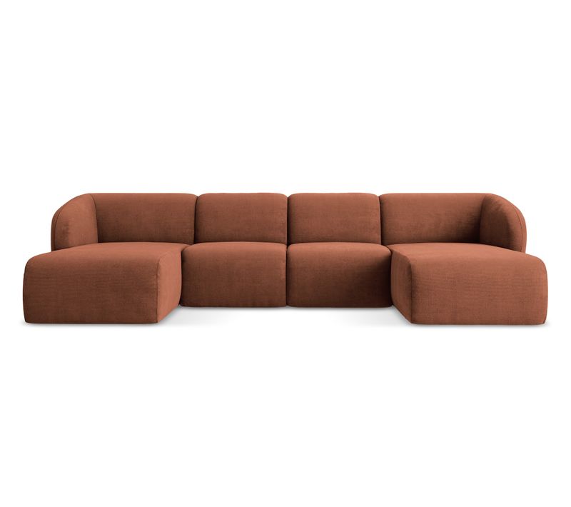 Canapé Panoramique 4 Places Lani En Tissu Chenille Terre Cuite