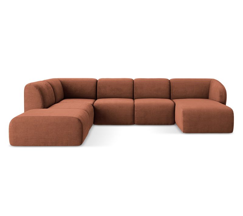 Canapé Panoramique 5 Places Gauche Lani En Tissu Chenille Terre Cuite