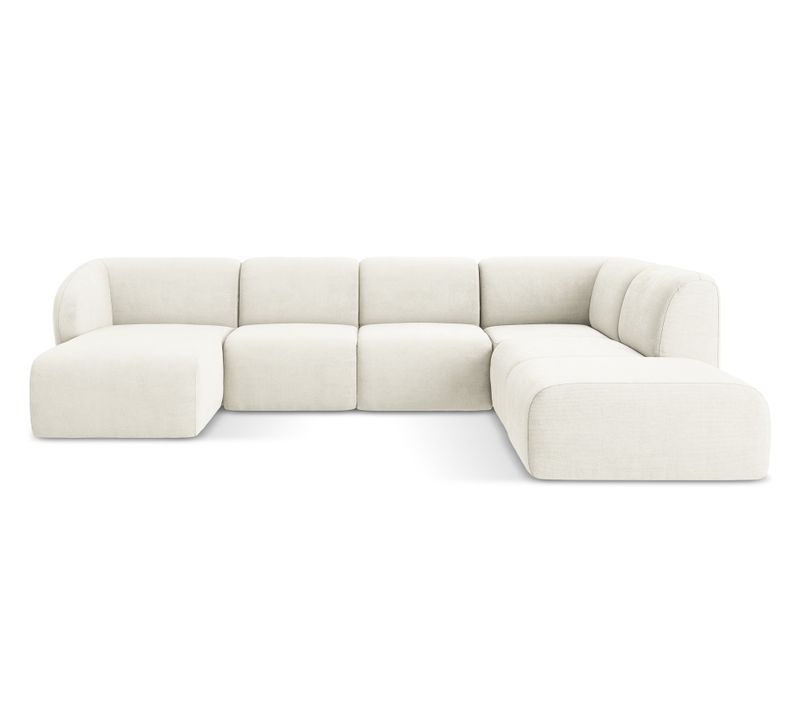 Canapé Panoramique 5 Places Droit Lani En Tissu Chenille Blanc