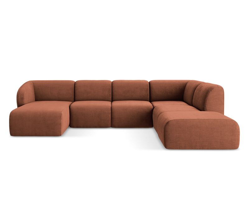Canapé Panoramique 5 Places Droit Lani En Tissu Chenille Terre Cuite