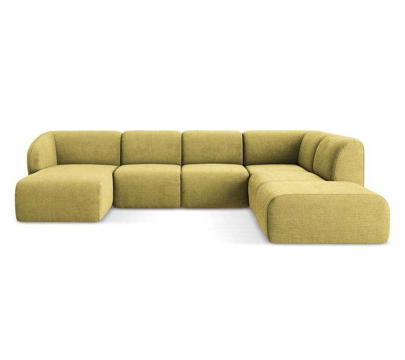 Canapé Panoramique 5 Places Droit Lani En Tissu Chenille Vert Citron