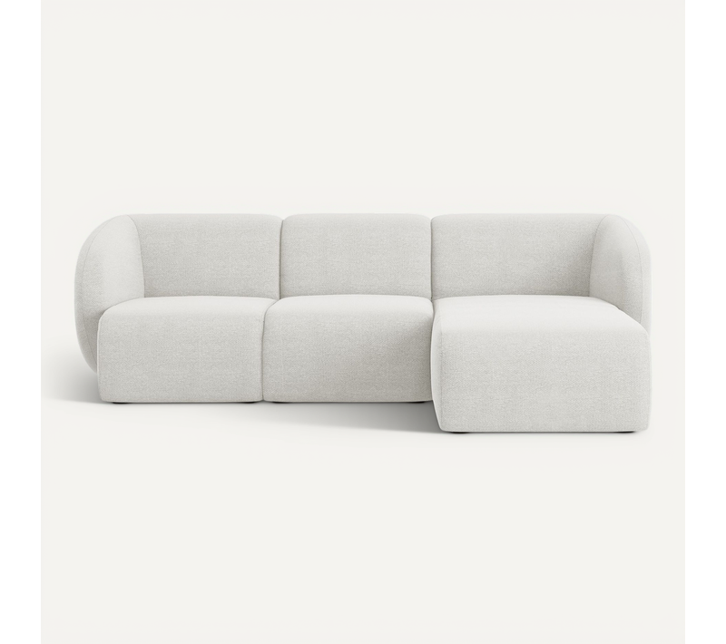 Canapé D'angle 3 Places Modulaire Droit Lani En Tissu Bouclette Blanc